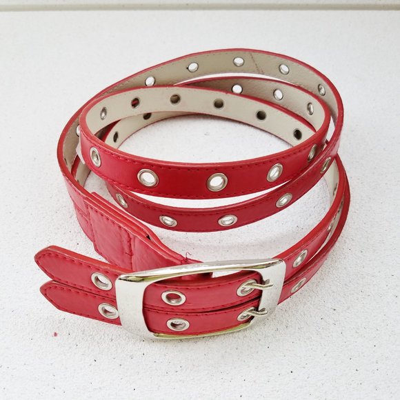 Red Leather Split Belt - Picture 2 of 6